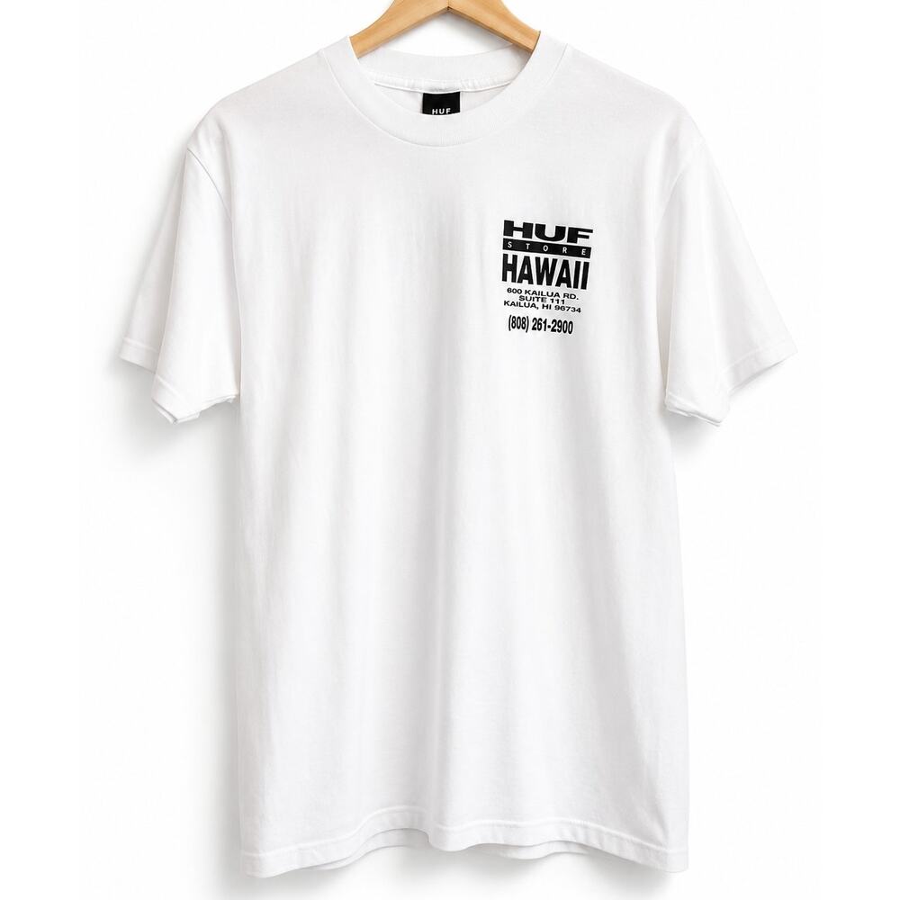 HUF Hawaii Store Graphic T-Shirt White Men's Medium NWOT 100%‎ Cotton